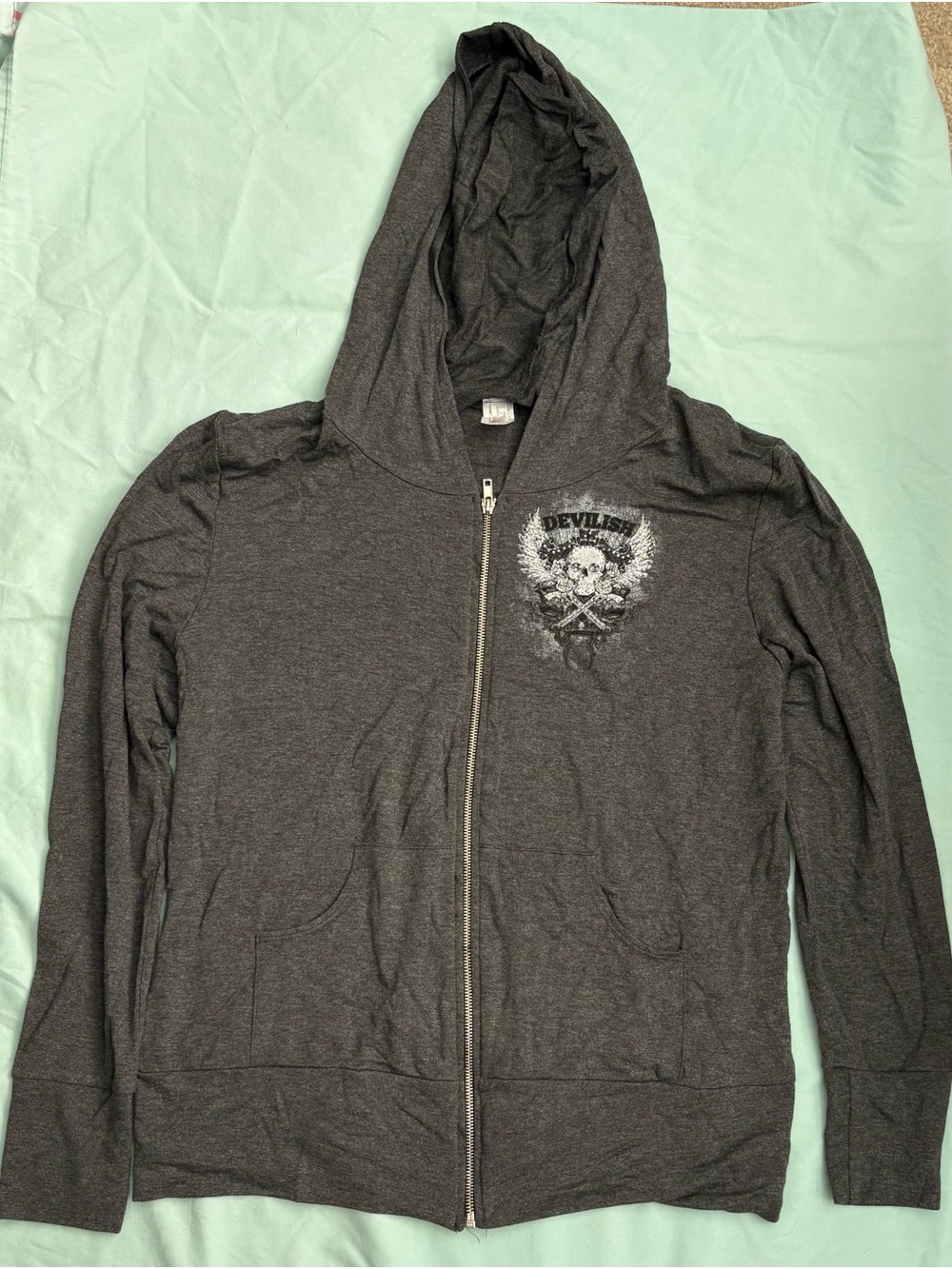 Liberty Gray Graphic Hoodie with Crest Detail